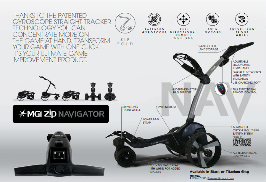 MGI ZIP Navigator Remote Control Lithium Golf Cart Specs